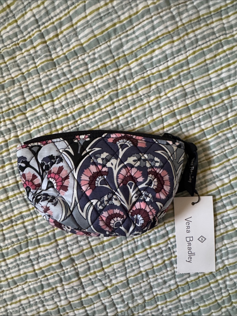 Vera Bradley Quilted Cosmetic Case in Navy, Pink & Gray Floral